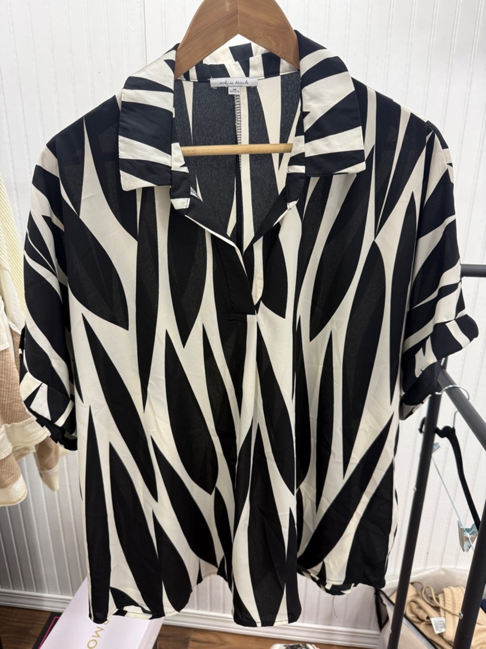 white birch Black and White Striped V-neck Shirt